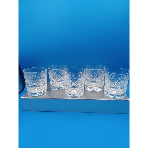 Vintage Rogaska Crystal Double Old Fashioned Glasses Set Of 5 3.5" X 3" Intricat - Picture 12 of 16
